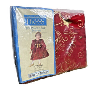 Daisy Kingdom Red Christmas Dress Fabric 5 Yrds Joy Peace Love Border Cotton NOS